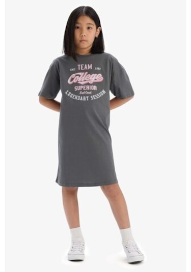 DeFacto Kız Çocuk Oversize Geniş Kalıp Bisiklet Yaka Baskılı Kısa Kollu Yazlık Elbise E5805A825HSGR164 DeFacto Kız Çocuk Oversize Geniş Kalıp Bisiklet Yaka Baskılı Kısa Kollu Yazlık Elbise E5805A825HSGR164