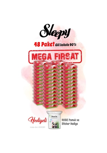 Sleepy 90'lı Gül Kokulu Islak Bebek Havlusu Mega 48 Paket Ve Rosie Hediye Tekli