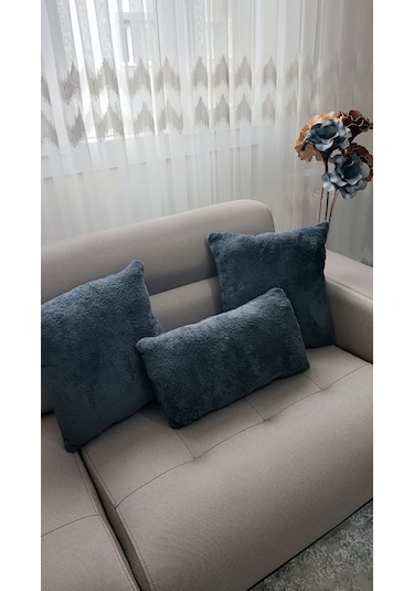 3- Lü Kare Takım Kırlent Yastık 2 Kenar Antrasit /1 Orta Antrasit