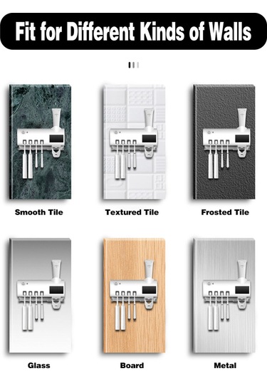 Vkemall Siyah Uv Sterilizasyonlu Akıllı Fırça Tutucu - Duvara Takılabilir, Özlü Macun Dağıtıcı, Deliksiz Kurulum, Sağlıklı Ağız Bakımı Siyah