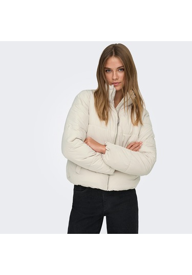 Jacqueline De Yong Newerica Life Short Padded Kadın Ekru Dik Yaka Ceket Ekru