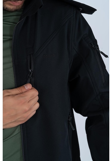 Tactical Mont Kapüşonlu İçi Astarlı Mevsimlik Softjell Dik Yaka Mont - 307c-770-siyah