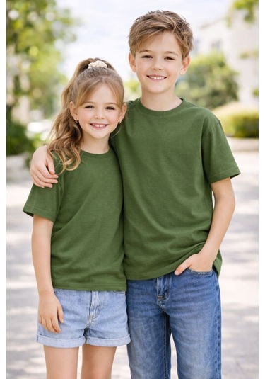 Zuzunga Unisex Basic Kısa Kollu Çocuk T-shirt Haki
