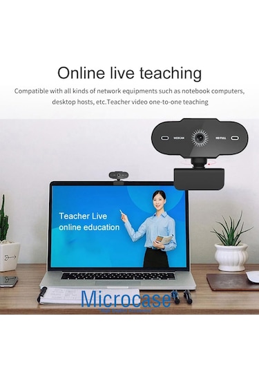 Microcase 1080p 360 Dönerli Mandal Kıskaçlı Full Hd Webcam Kamera Zr807 - Al5149