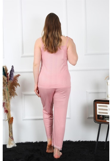 Akbeniz Kadın Büyük Beden Pudra İp Askılı Pijama Takım 202195 Çok Renkli