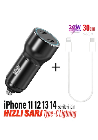 Hızlı Araç Şarj Aleti İphone 11-12-13-14 Serisi Uyumlu Araba Şarj