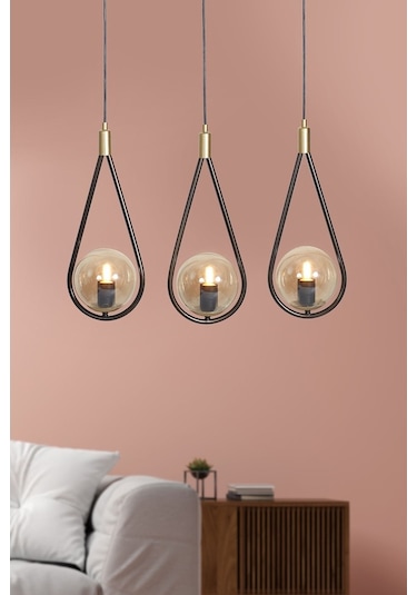 Luzarana Siena 3 Lü Sarı-Eskitme Metal Gövde Bal Rengi Camlı Tasarım... Çok Renkli