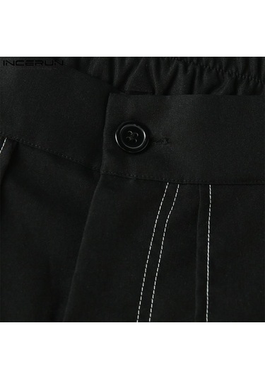 Incerun Sonbahar Sahte İki Parçalı Pileli Düzensiz Etek Uzun Pantolon Siyah