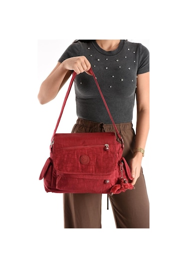 Postacı Okul Çantası Çapraz Askılı Büyük Boy 33 27 Cm Askı Uzunluğu 130 Cm Çok Cepli Kapaklı Omuz Bordo