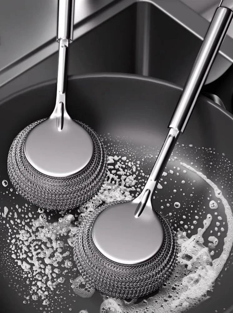 Youtek Metal Fırça, Uzun Kollü, Dayanıklı, Zor Lekelerden Temizler, Tencere, Tava, Fırın Tepsileri, 1 Adet Gri