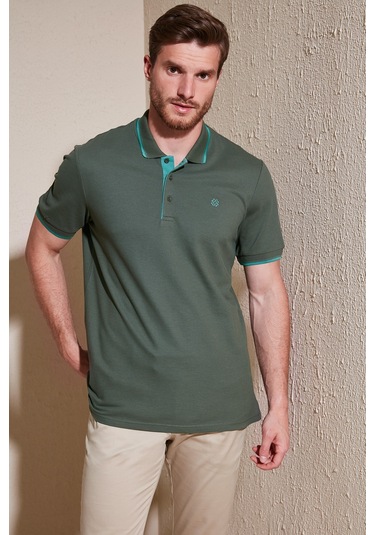 Buratti % 100 Pamuk Düğmeli Regular Fit Erkek Polo Yaka T Shirt 5902118 Haki-Mint