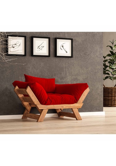 Woodesk Adalar Masif Tik-kırmızı Renk Berjer Cpt8155-140 Kırmızı