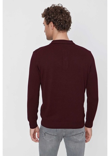 Basic Dinamik Fit Rahat Kesim Polo Yaka Triko Kazak 99kc017001752 Koyu Bordo