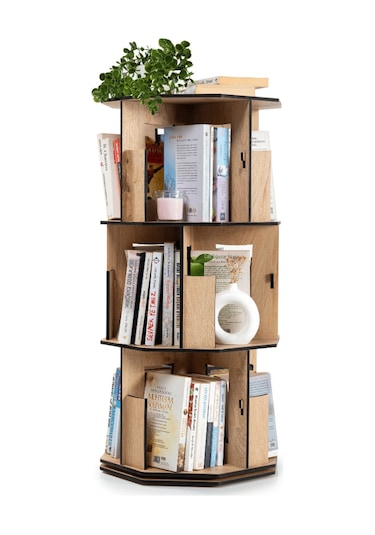 Dk30-vigowood Döner Kitaplık - 3 Kat / Meşe Meşe