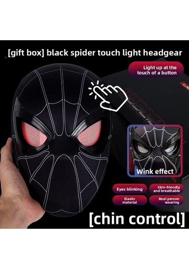 Spider-man Elektrikli Otomatik Göz Kırpan Maske Uzaktan Kumandalı Model, Işıklı, Usb Şarjlı Siyah Başlık Siyah