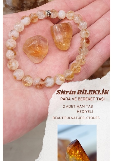 Sitrin Para Ve Bereket Doğal Taş Bileklik 2 Adet Sitrin Taş Hediyeli Çok Renkli