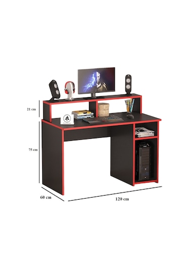 Nehir Düz Oyuncu Masası Gamer Masası 120x60 Cm Siyah