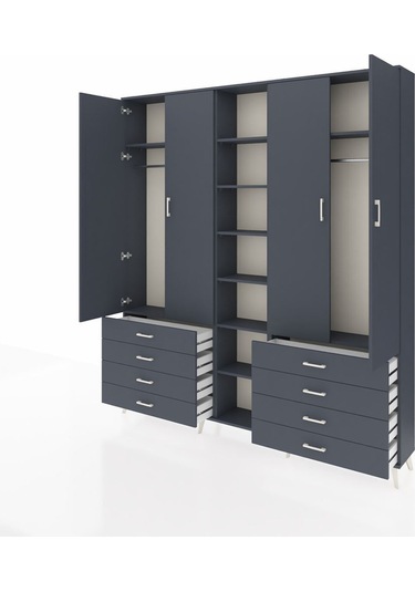 Arges Dolap 10 Raflı 8 Çekmeceli 2 Askılı 220x30x243 Antrasit-antrasit/antrasit Antrasıt/antrasıt