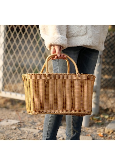 Xiaaokeji Rattan Alışveriş Sepeti Basit Alışveriş Sepeti Çevre Dostu,b Kahverengi
