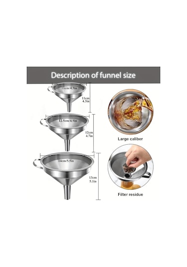 Elmpaly 3 Adet Paslanmaz Çelik Filtre Hunisi Seti 3 Filtre Ağı İle