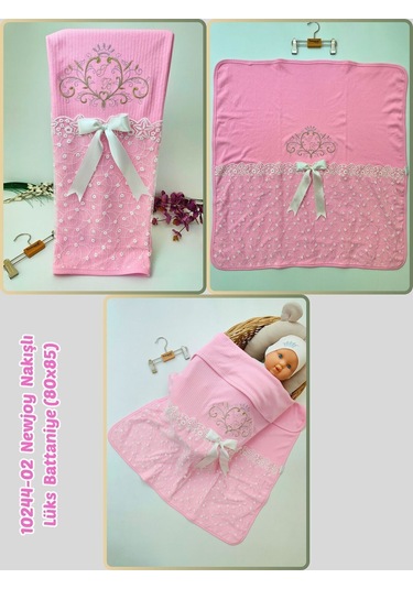 Pembe Kız Bebek Battaniyesi %100 Pamuklu Şık Dantelli Nakışlı Doğal Organik Uyku Örtüsü Yenidoğan Pembe