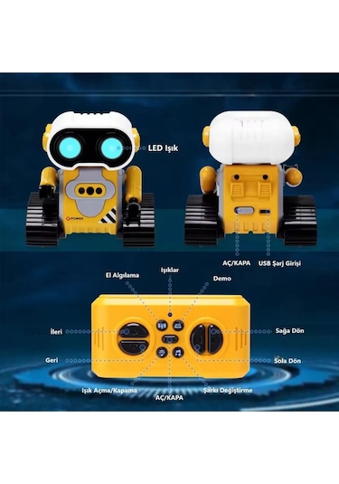 Kumandalı Ve El Sensörlü Sesli Müzikli Işıklı Premium İnteraktif Wall-e Robot Oyuncak 13x13x10 Cm
