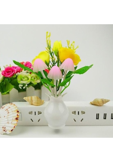 Pembe Renkli Van Tabanı Güzel Gül Mantar Işık Sensörü 4 Led Gece Lambası Ev Dekor Us Plug Pembe