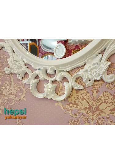 Vintage Taç Model Beyaz Renk Dekoratif Ayna Beyaz