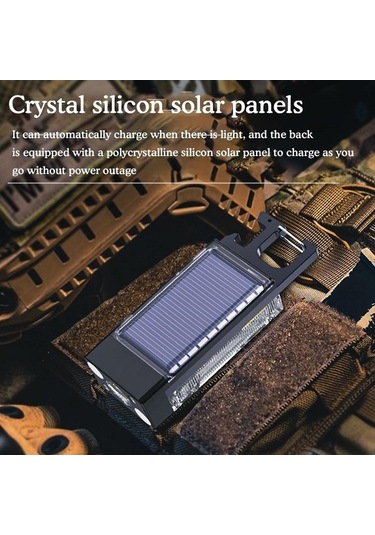 Ebitda Çok İşlevli Güneş Enerjili Mini Anahtarlık Işık - 2000mah Pil, 9 Renk Ayarlanabilir, Su Geçirmez, Kamp İçin Siyah