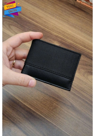 Erkek Cüzdan Kot Desen Basklı Minimal Tasarım 10 Kart Cepli Modern Tasarım Siyah Renk Siyah