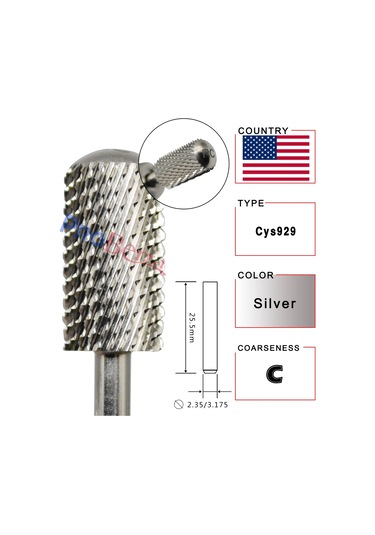 Rolinstar 6.6 Gümüş Büyük Namlu Yuvarlak Pürüzsüz Üst Tırnak Matkap Uçları Freze Kesici Manikür Pedikür Dosyalama Koyu Gri Kahverengi