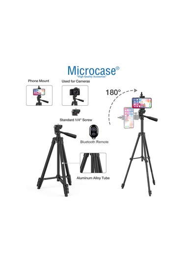 Microcase 3120A Tripod 102 CM + Döner Başlıklı Telefon Tutucu + Bluetooth Kumanda