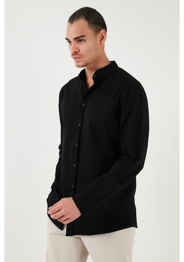 Buratti % 100 Pamuk Slim Fit Hakim Yaka Erkek Gömlek 5902800 Siyah