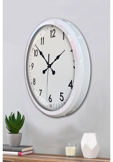 52 Cm Beyaz Metal Dekoratif Duvar Saati Çok Renkli