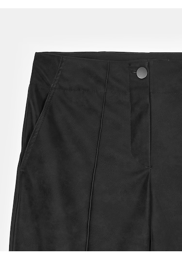 Dilvin 72252 Dikiş Detaylı Süet Görünümlü Pantolon-siyah Siyah