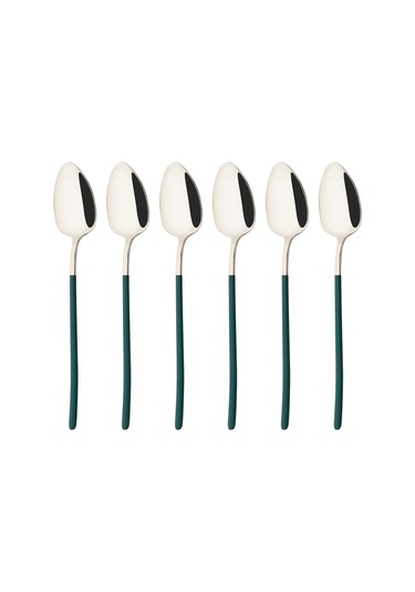 6 Adet Mavi Altın Çay Kaşığı Seti 18/10 Paslanmaz Çelik Çay Kaşığı Gümüş Küçük Tatlı Kahve Kaşığı 5.5 İnç Yeşil - Gümüş