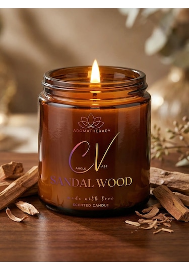 Sandal Ağacı Kokulu Mum- Aromaterapi Mum 100cc- %100 Doğal Soya Wax Mum Amber