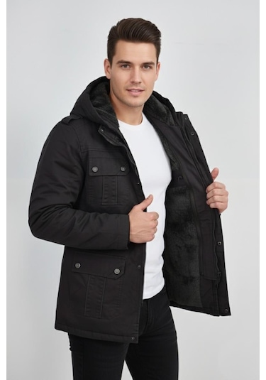Erkek Spor Kanvas Kapüşonlu Parka 85133 Bgl-st04882 Antrasit