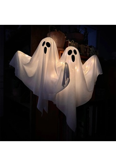 Elmpaly 3 Adet Beyaz Hayalet Led Askılık Cadılar Bayramı Dekorasyonu Bahçe Kapı Ağaç Süsü Ayarlanabilir Işık Kolu Dıy Hediyelik Altın