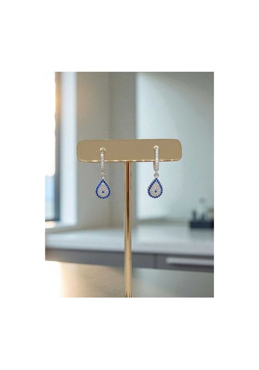 925 Ayar Gümüş Damla Şekilli Nazar Boncuğu Desenli Taşlı Küpe Zarif Ve Anlamlı Tasarım Gümüş