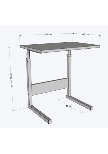 Yükseklik Ayarlı Laptop Sehpası 60x40 Beyaz Renk Mdf Malzeme Beyaz