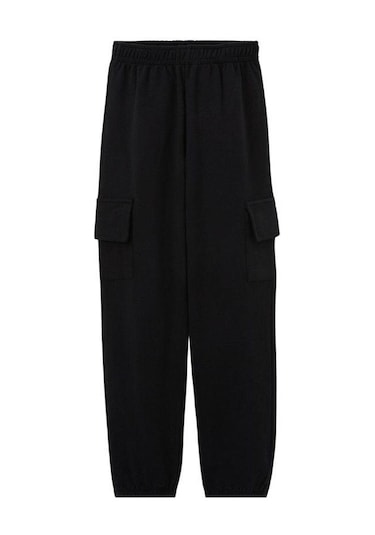 Erkek Çocuk İçi Şardonlu Kargo Cepli Pantolon-15253 Siyah