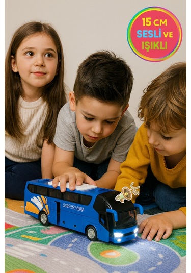 Lüks Işıklı Sesli Kapıları Ve Bagajı Açılan Yumuşak Lastikli Tur Tatil Otobüsü 15 Cm - Mavi