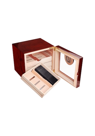 Falconetti 4 Katlı Kırmızı Camlı Humidor Puro Kutusu Rc13