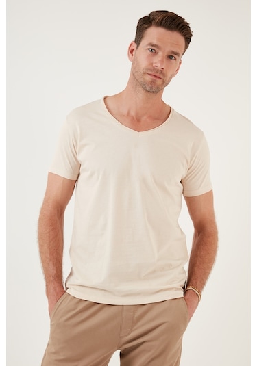 Buratti Pamuklu Slim Fit V Yaka Basic Erkek T Shirt 5412001 Bej
