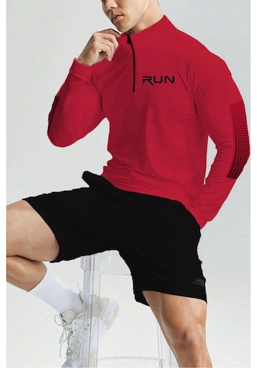 Ghassy Co. Erkek Running Hızlı Kuruma Nem Emici Teknik Performan Uzun Kollu T-shirt 001 Kırmızı