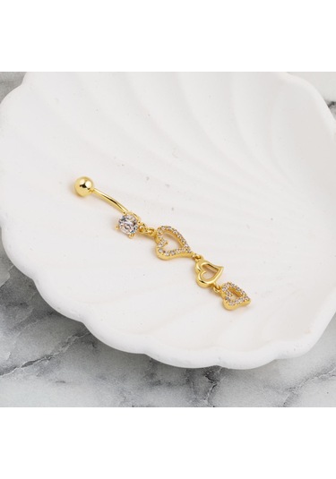 Bilezikci Kalp Sallantılı 14 Ayar Altın Göbek Piercing Sarı