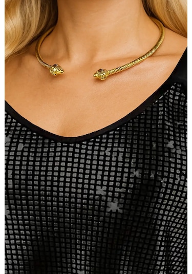 Caş Dekorasyon Gold Renk Metal Choker Kolye Altın