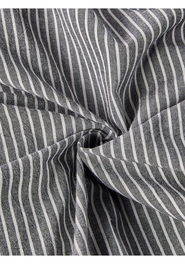 Caqqa Line Striped Naturel Pamuk Çift Kişilik Nevresim Takımı Antrasit