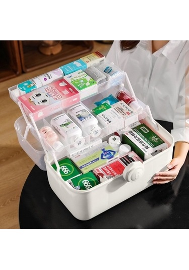 Bosphorusboutique02 White 3 Kat Büyük Kapasiteli İlk Yardım Çantası, Beyaz, Aile İçin, Dayanıklı, Neme Dayanıklı Beyaz